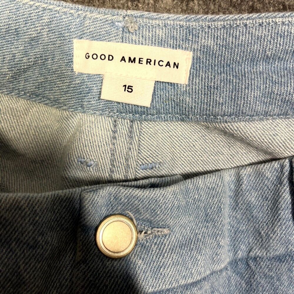 Good American Womens Blue Icon Patchwork Denim Straight Jeans 15 90s 34x27.5 - Picture 3 of 10